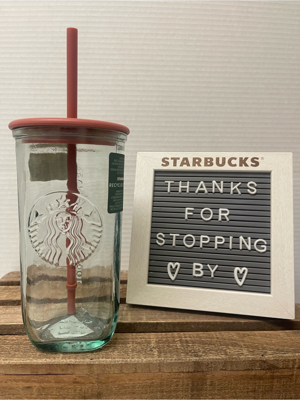 Starbucks 16 oz. Clear Glass Tumbler with Terra Cotta Lid & Straw